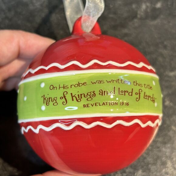 Vtg 3” Red Crimson Lord Of Lords Christian Scripture Christmas Ornament Ball - Picture 3 of 4